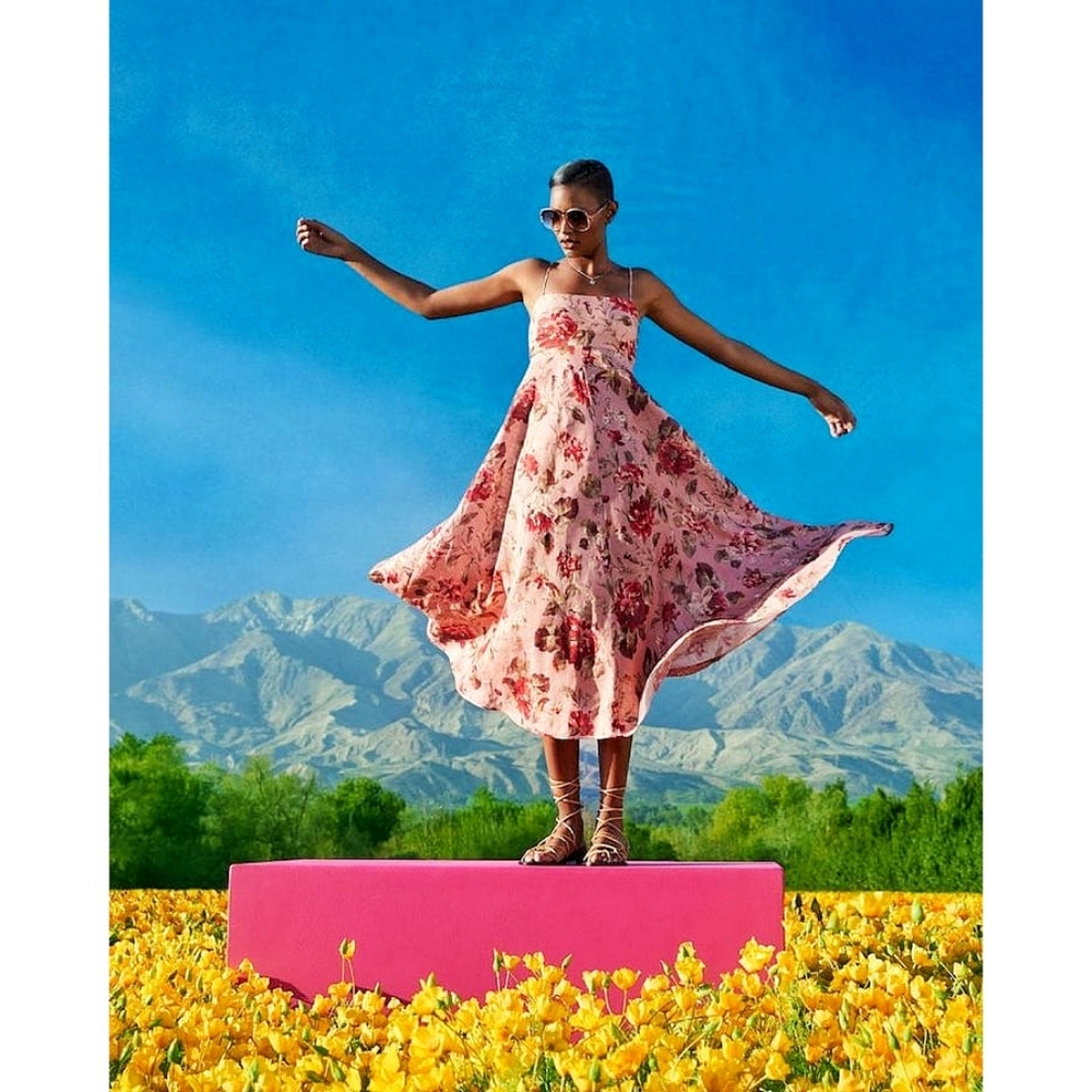 Zimmermann Cassia Musk Romantic Floral Linen Midi Dress